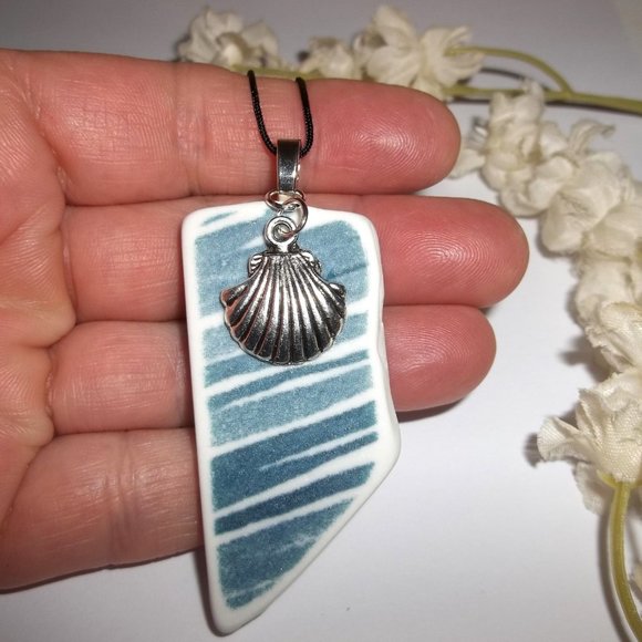 Silver Seashell Necklace Beach Theme Adjustable Length Tie Cord Medallion A968 - Picture 5 of 8